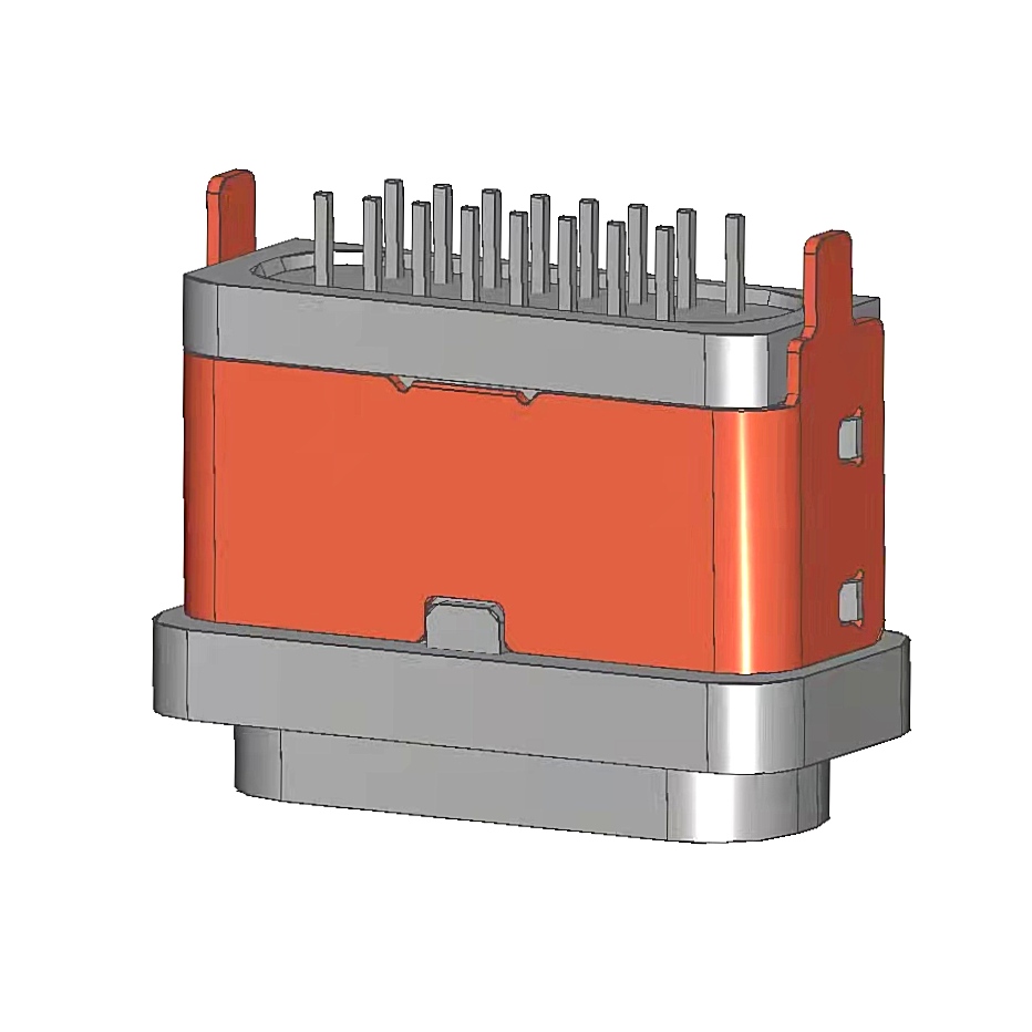 TYPE-C 16P防水母座 立插全塑B款上頂下壓膠圈款
