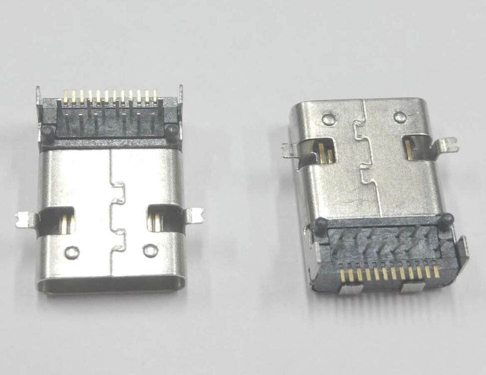 TYPE C 24P母座 板上前貼后插 L=11.95長 針前插后貼 有柱