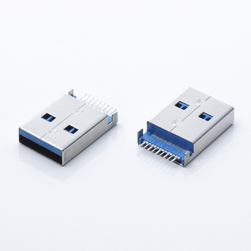 USB 3.0公頭 9P沉板2.55高 兩腳插板+針SMT無柱