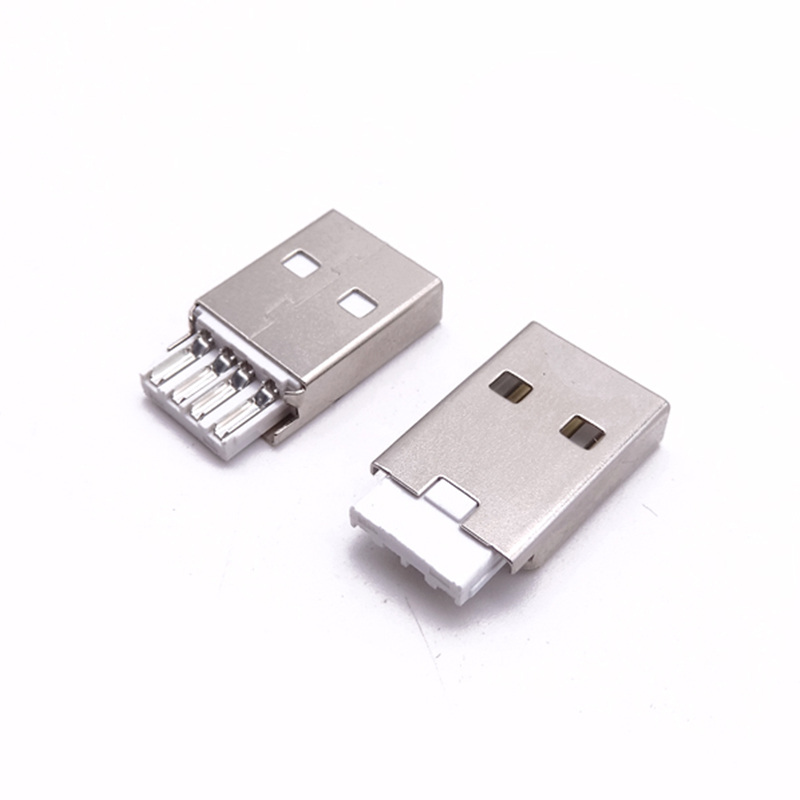 USB 2.0公頭 180度焊線式 白膠帶插腳 A公焊線式