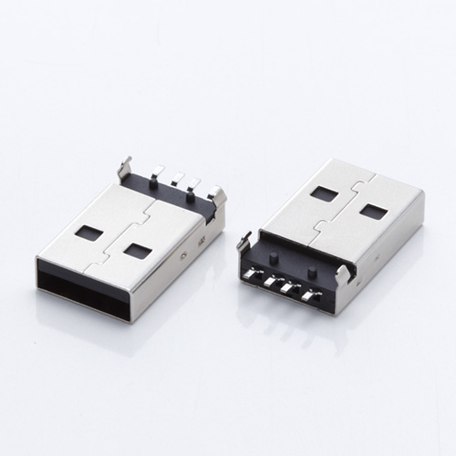 USB 2.0公頭 A公臥式沉板SMT 180度貼片 有柱黑膠