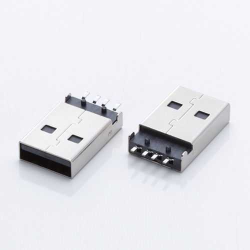 USB 2.0公頭 A公沉板180度貼片 直腳有柱 黑膠