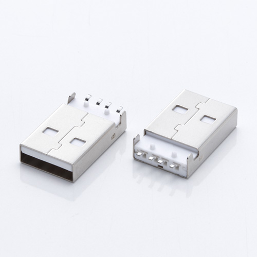 USB 2.0公頭 A公臥式沉板SMT 直腳180度有柱 白膠