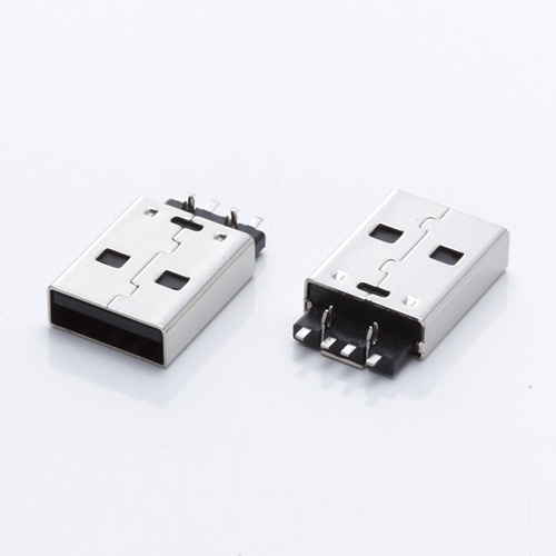 USB 2.0公頭 A公沉板魚叉腳插板 180度貼片 黑膠