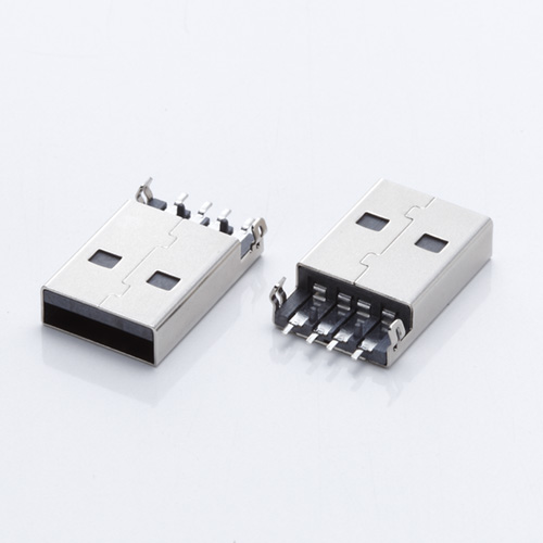 USB 2.0公頭 A公沉板180度貼片 彎腳有孔 有柱