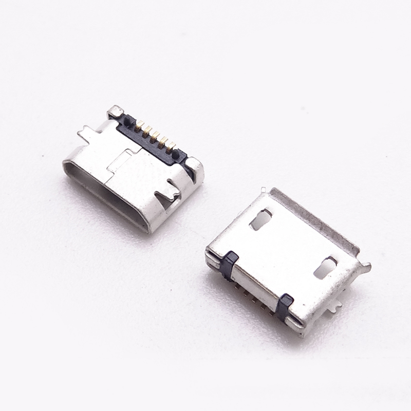 MICRO USB 5P母座 B型SMT全貼 有柱加焊腳 卷邊/直邊