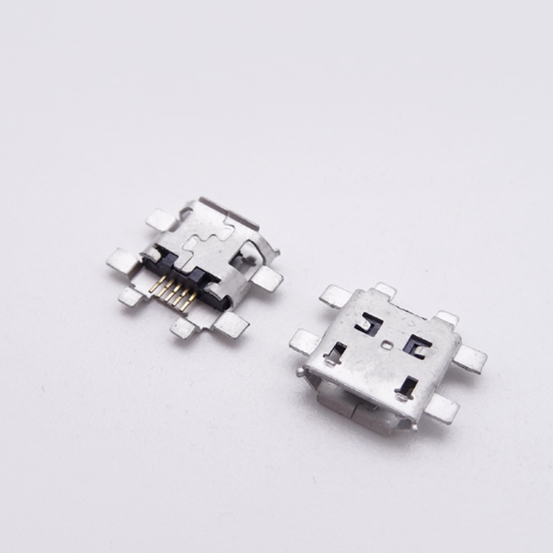 MICRO USB 5P母座 沉板1.3 SMT六腳全貼 卷邊 無(wú)孔