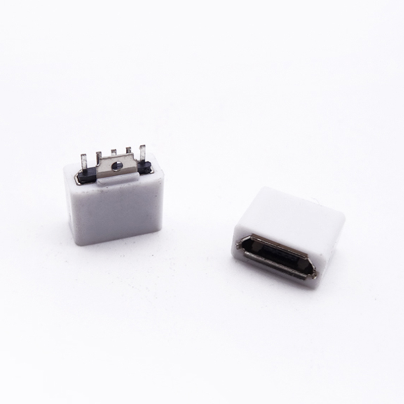 MICRO USB 5P母座 180度夾板0.8焊板式 帶白色護(hù)套